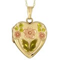 14k Gold Pink and Green Floral Heart Locket Necklace