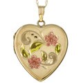 14k Gold Engraved Floral Heart Locket Necklace