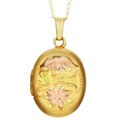 14k Goldfill Pink and Green Floral Oval Locket Necklace