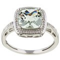 10k White Gold Green Amethyst and Diamond Ring