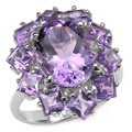 Sterling Silver Amethyst Oval and Squares Ring