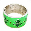 Green Fleur de Lis Enamel Cuff Bracelet