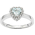 10k White Gold Aquamarine and Diamond Heart Ring