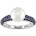10k White Gold Freshwater Pearl and Sapphire Ring (8 mm)