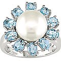 10k Gold Freshwater Pearl and Blue Topaz Ring (9.5-10 mm)