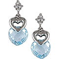 10k White Gold Blue Topaz and Diamond Heart Earrings