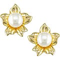 14k Yellow Gold Freshwater Pearl Flower Earrings (5 mm)