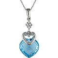 10k Gold Blue Topaz and Diamond Heart Necklace