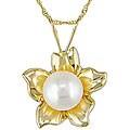 14k Yellow Gold Freshwater Pearl Flower Necklace (5-5.5 mm)