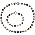 FW Brown and White Pearl Necklace Bracelet Set (8-9 mm)