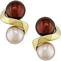 10k Gold Pink and Brown Freshwater Pearl Earrings (5.5-6 mm)