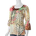 California Bloom Multi Print Bell Cuff Missy Top