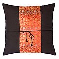 Black and Red Floral Thai Silk Cushion Cover