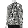 Loren D. Women's Sheer Safari Print Mandarin Top