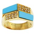 18k Gold Turquoise and 1/6ct TDW Diamond Estate Ring (Size 6.5)