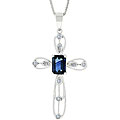 14k White Gold Sapphire and Diamond Cross Necklace