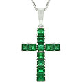 14k White Gold Emerald Cross Necklace