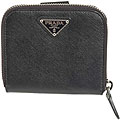 Prada Saffiano Black Leather Zip French Wallet