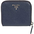 Prada Navy Saffiano Leather Zip French Wallet