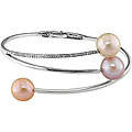 18k Gold Freshwater Pearl 1/5ct TDW Diamond Bangle (11-12 mm)