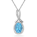 10k White Gold Blue Topaz and Diamond Necklace