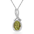 10k White Gold Peridot and Diamond Necklace
