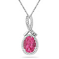 10k White Gold Pink Topaz and Diamond Necklace