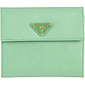 Prada Green Saffiano Oro Tri-fold Wallet