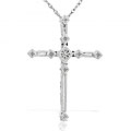14k White Gold 1/6ct TDW Diamond Cross Necklace