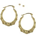 10k Yellow Gold Ball and Bamboo Hoop Earrings Set