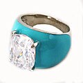 Turquoise Enamel Zirconite Cubic Zirconia Ring