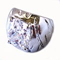 White Enamel Tiger Stripes Zirconite CZ Ring