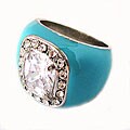 Turquoise Enamel Zirconite Cushion-cut CZ Ring
