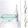 Kraus Aquamarine Clear Glass Vessel Sink and Millennium Faucet