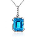 14k Gold Blue Topaz and 1/6ct TDW Diamond Necklace