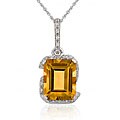 14k White Gold Citrine and 1/6ct TDW Diamond Necklace