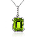 14k White Gold Peridot and 1/6ct TDW Diamond Necklace