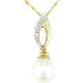 14k Gold and Diamond Cultured Freshwater Pearl Pendant