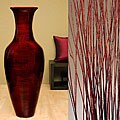 Handcrafted Mahogany Bamboo Vase with Asian Willow