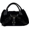 Fendi Black Velvet Leather Trim Spy Bag