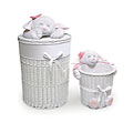 White Hamper and Wastebasket Set with Plush Animal