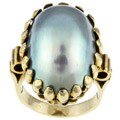 14k Yellow Gold Black Pearl Ring (Size 7.25)
