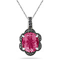 Silver Pink Topaz 1/4ct TDW Black Diamond Necklace