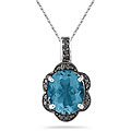 Sterling Silver Blue Topaz 1/4ct TDW Black Diamond Necklace