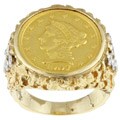14k Gold 2.5 Dollar Coin and 5/8ct TDW Diamond Estate Ring (K, SI2) (Size 7.5)
