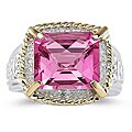 14k Gold and Silver Pink Topaz and Diamond Ring