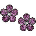 18k Gold Pink Sapphire and Diamond Flower Earrings