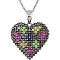 14k Gold Black Diamond and Sapphire Heart Necklace