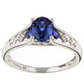 10k White Gold Created Sapphire and Diamond Ring