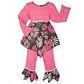AnnLoren Girl's Pink/ Brown Floral Hanky Outfit